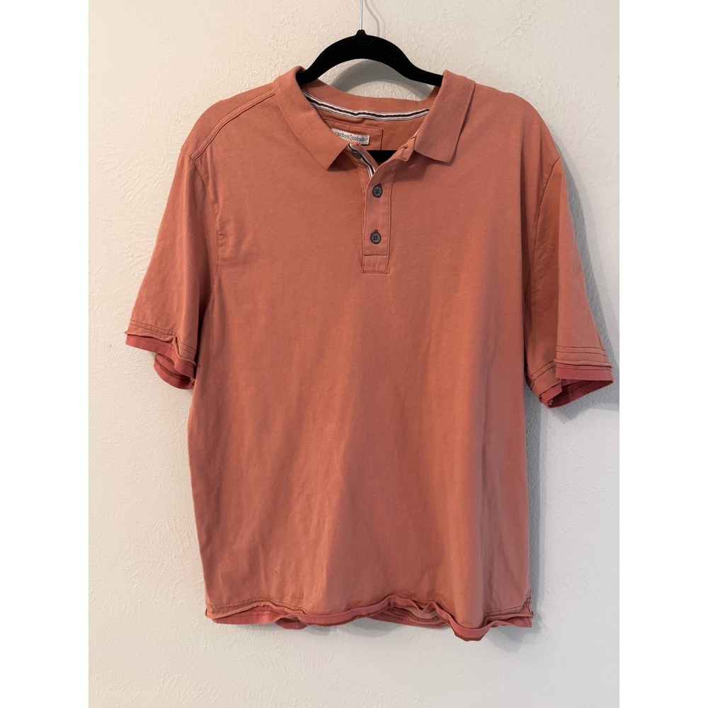 Carbon 2 Cobalt Mens Large Cotton Short Sleeve Polo Shirt Coral Orange Layered